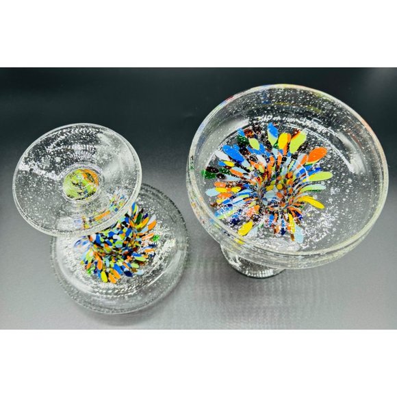 Set of 2 Baja Confetti Stemmed Margarita Glass  Hand Made Gorgeous 7" - Picture 7 of 12